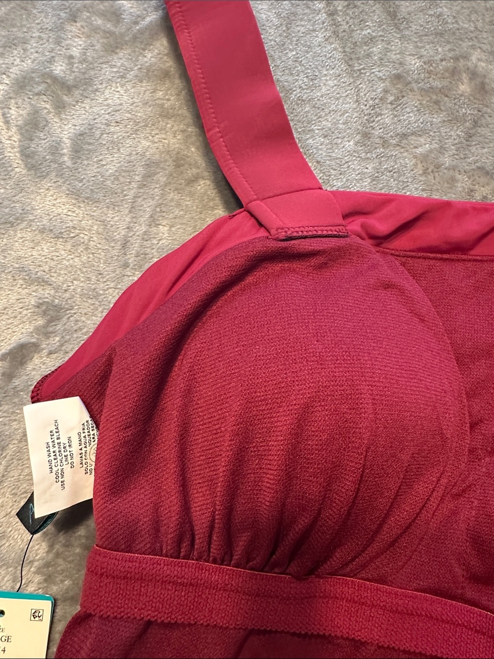 NWTS Aqua Green Deep Red/Maroon One-Piece Swimsuit Sz L - Picture 10 of 14